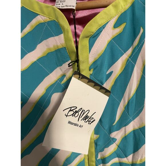 Bob Mackie Wearable Art Womens Quilted Jacket Large Colorful Silk Open Front Art - Picture 6 of 10